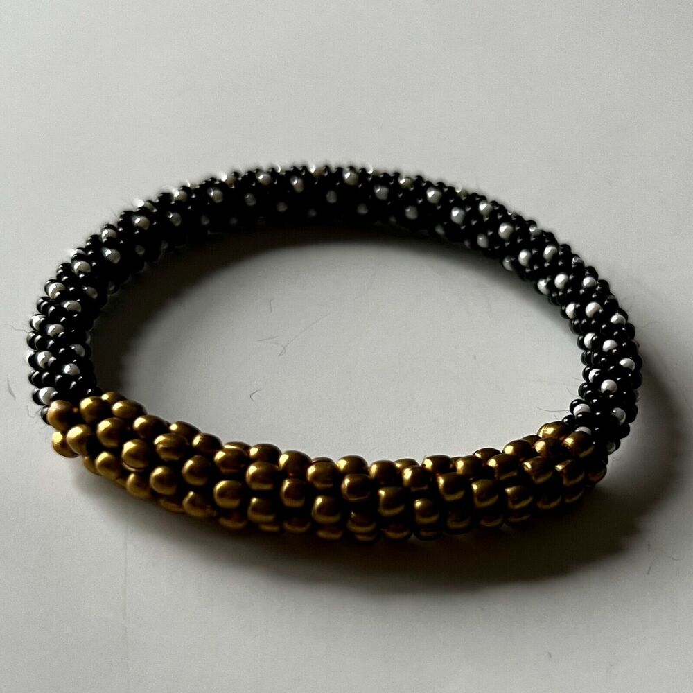 Unbranded Women's Gold, Black & Pearl Beaded Roll-On Boho Bracelet